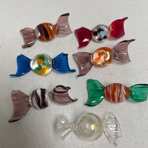 Murano Style Glass Candy 7 piece Set Vtg Blown Glass Art Wrapped Beautiful Color